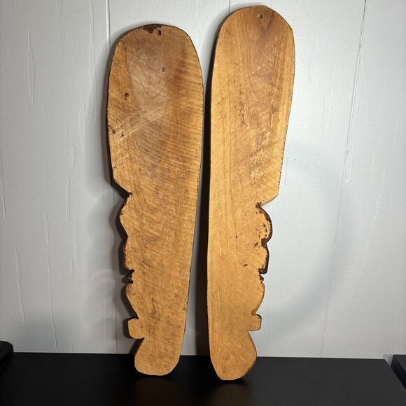 Hand Carved Wooden Wood Tribal Art Smoking No Problem Faces Set Of 2 Tiki Decor - Picture 2 of 9